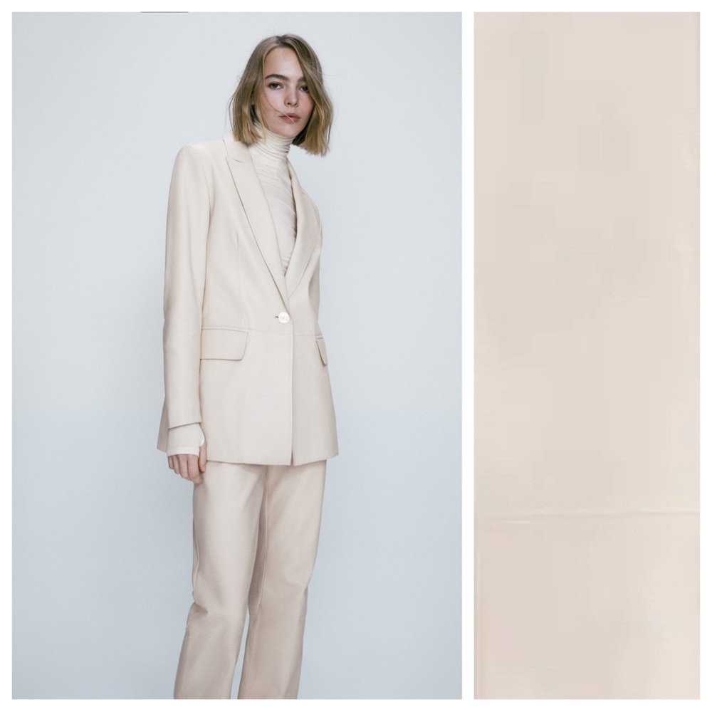 NWT. Massimo Dutti Cream Nappa Leather Blazer. Size XS, S.